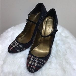 Rare J.Crew Plaid Penelope Mary Jane Heels 6.5